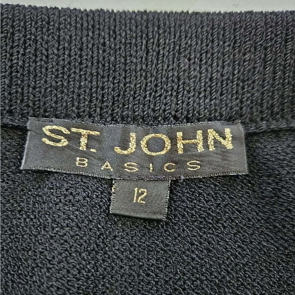 St.‎ John Basics Santana Knit Black Minimalist Straight Pull-On Pencil Skirt 12